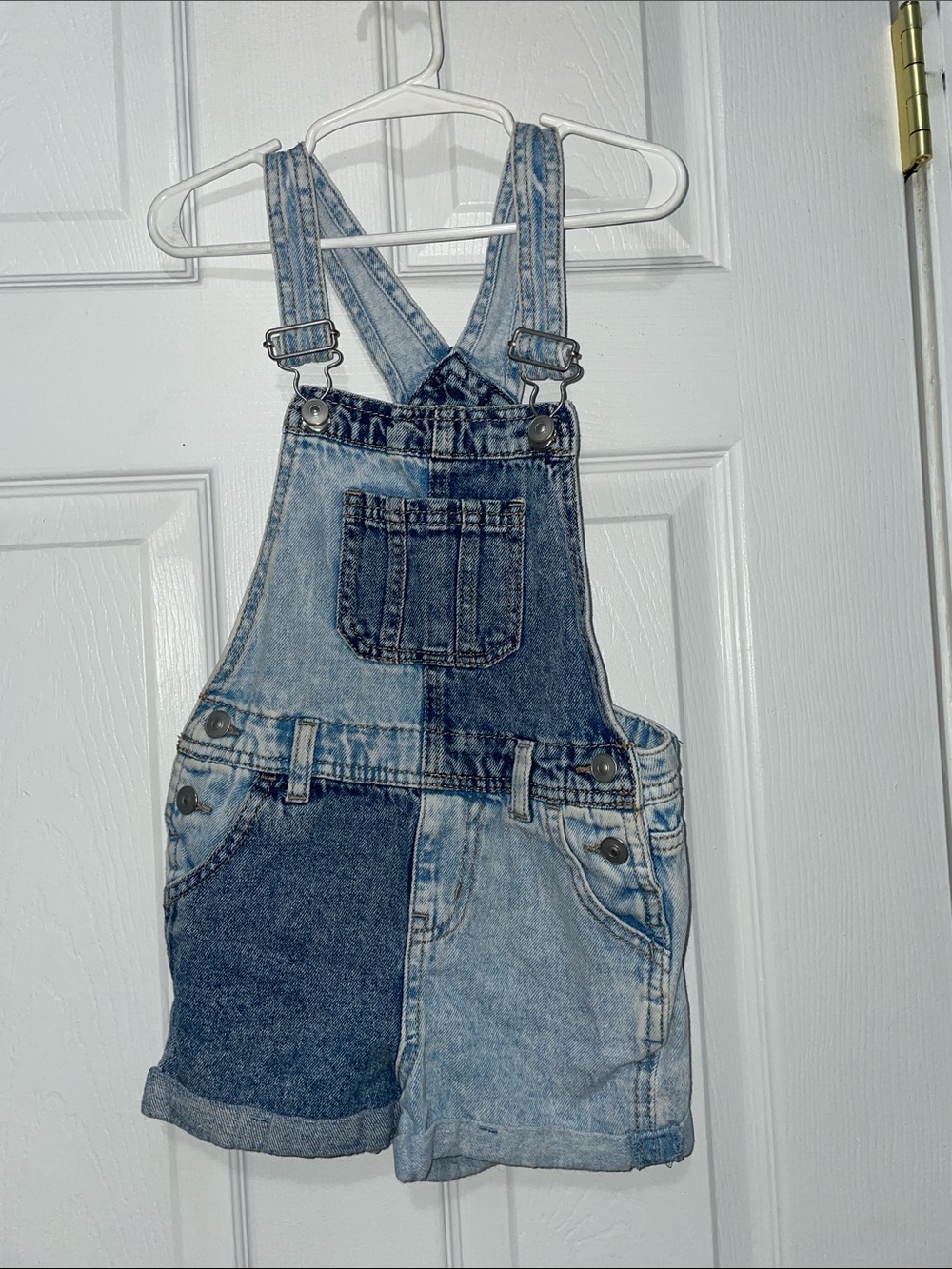 Kids Two-Tone Blue Denim Short Overalls